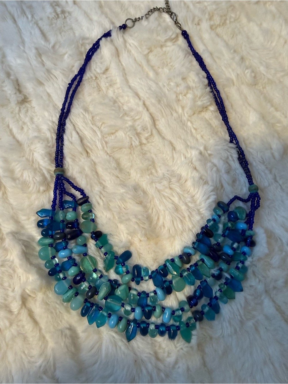 Boho Multi Strand Blue Turquoise Beaded Statement Necklace
